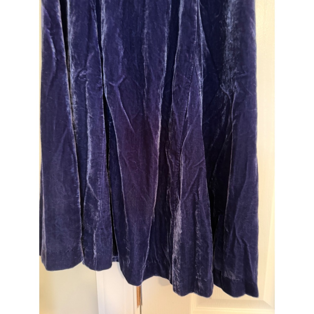 Maeve Anthropologie Blue Velvet Midi Skirt Silver Metallic Waistband Size 0 NWT